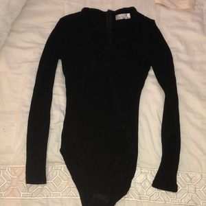 black criss cross front thick bodysuit